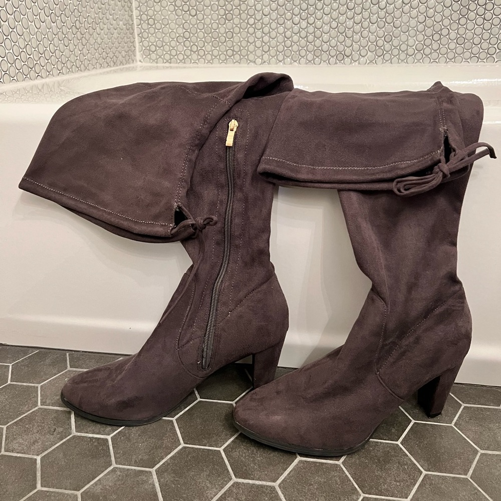 Gray sueded over the knee heeled boots, worn once!